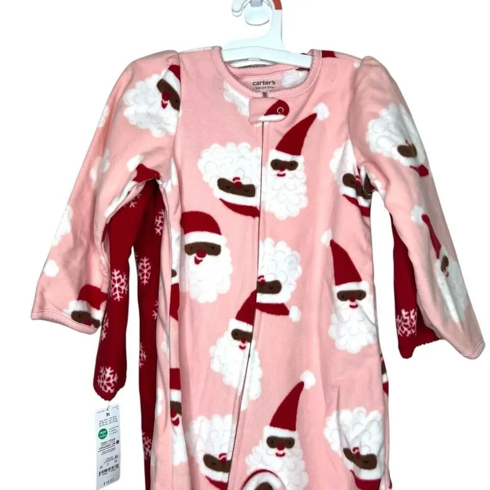 NEW Carter’s Just One You Toddler Fleece Footed Pajamas Santa & Reindeer Snowfla